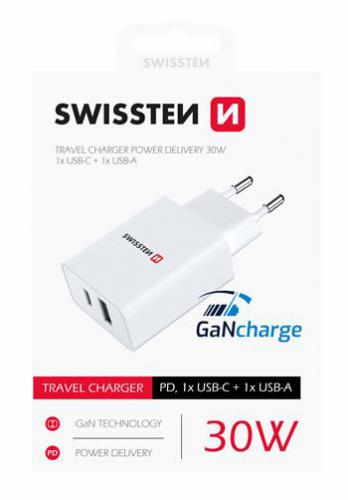 SWISSTEN S͍OV ADAPTR GaN 1x USB-C + 1x USB 30W POWER DELIVERY, 22037000